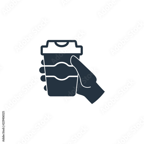 Paper cup in hand isolated icon on white background, 400 coffee set, logo and sign