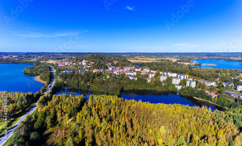 Aerial view of Kangasala, Finland, on a sunny day © thakala