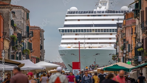 Italy beauty, like a horror movie scene, gigantic cruise ship leaving Venice, Venezia