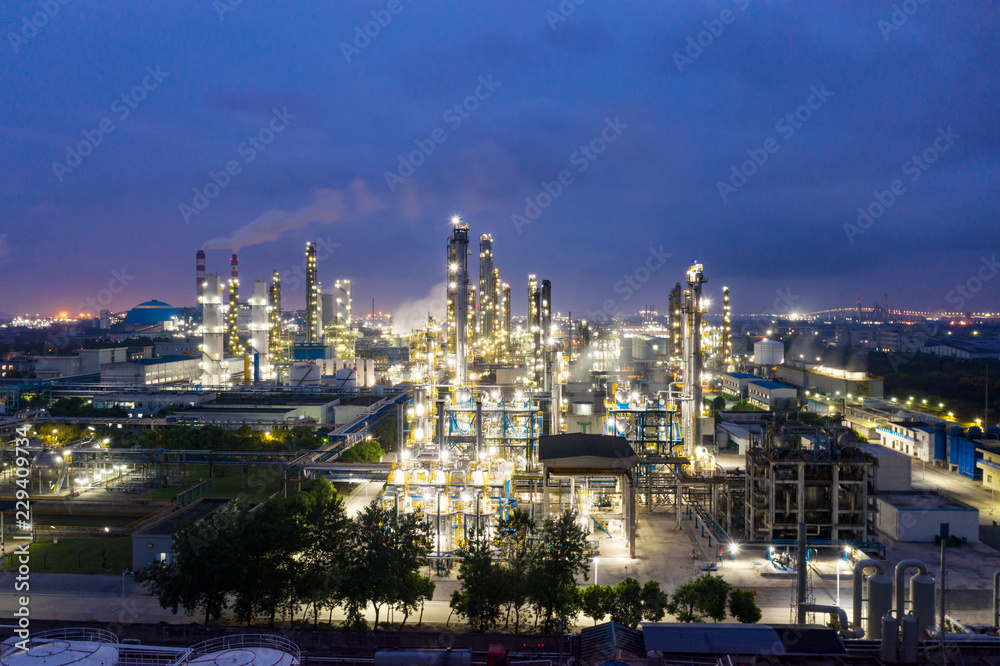 Oil and gas industrial,Oil refinery plant form industry at night