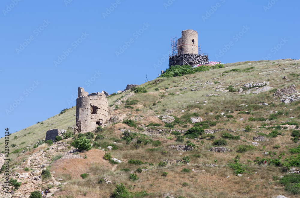 The ruins of an ancient fortress. Russia, Republic of Crimea, Balaclava. 11.06.2018: The ruins of Chembalo fortress in Balaclava