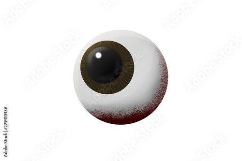 Bloody eyeball on the white background and paths selection.
