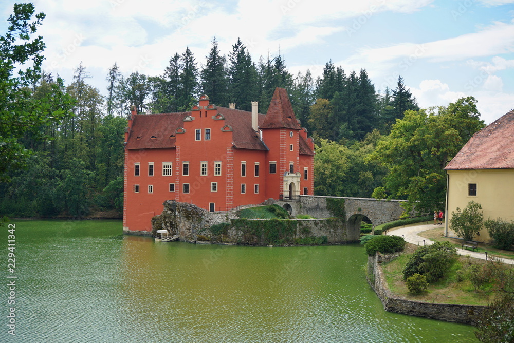 Beautiful red castle Cervena Lhota in the Czech Republic looking like from fairy tale Beautiful red castle Cervena Lhota in the Czech Republic looking like from fairy tale