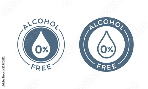 Alcohol free vector icon. Skin and body care cosmetic product medical alcohol free drop and percent symbol