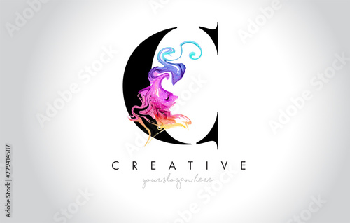 C Vibrant Creative Leter Logo Design with Colorful Smoke Ink Flowing Vector.