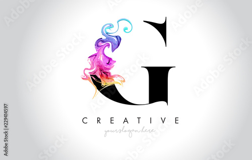 G Vibrant Creative Leter Logo Design with Colorful Smoke Ink Flowing Vector.