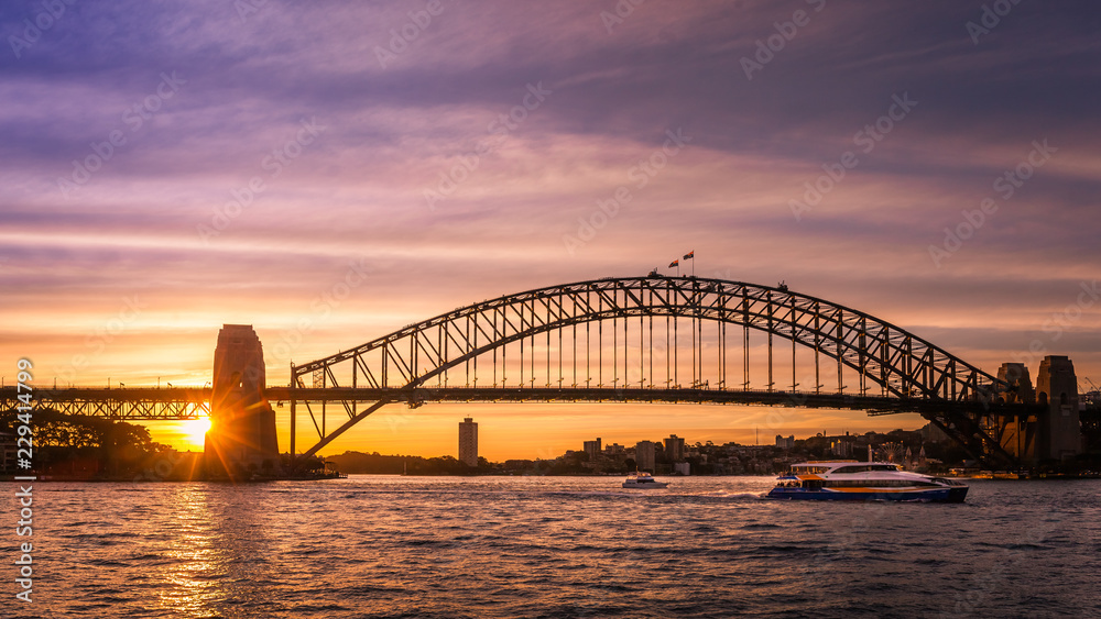 The Sydney Harbour Bridge at sunset, Sydney Australia