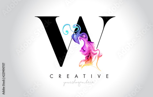 W Vibrant Creative Leter Logo Design with Colorful Smoke Ink Flowing Vector.