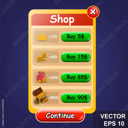 Game background. Cartoon Victory. Passage of the quest. For your design. Win. Coin.