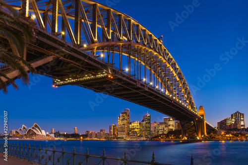 View of Harbour Bridge, Opera house and business district, Sydney, Australia