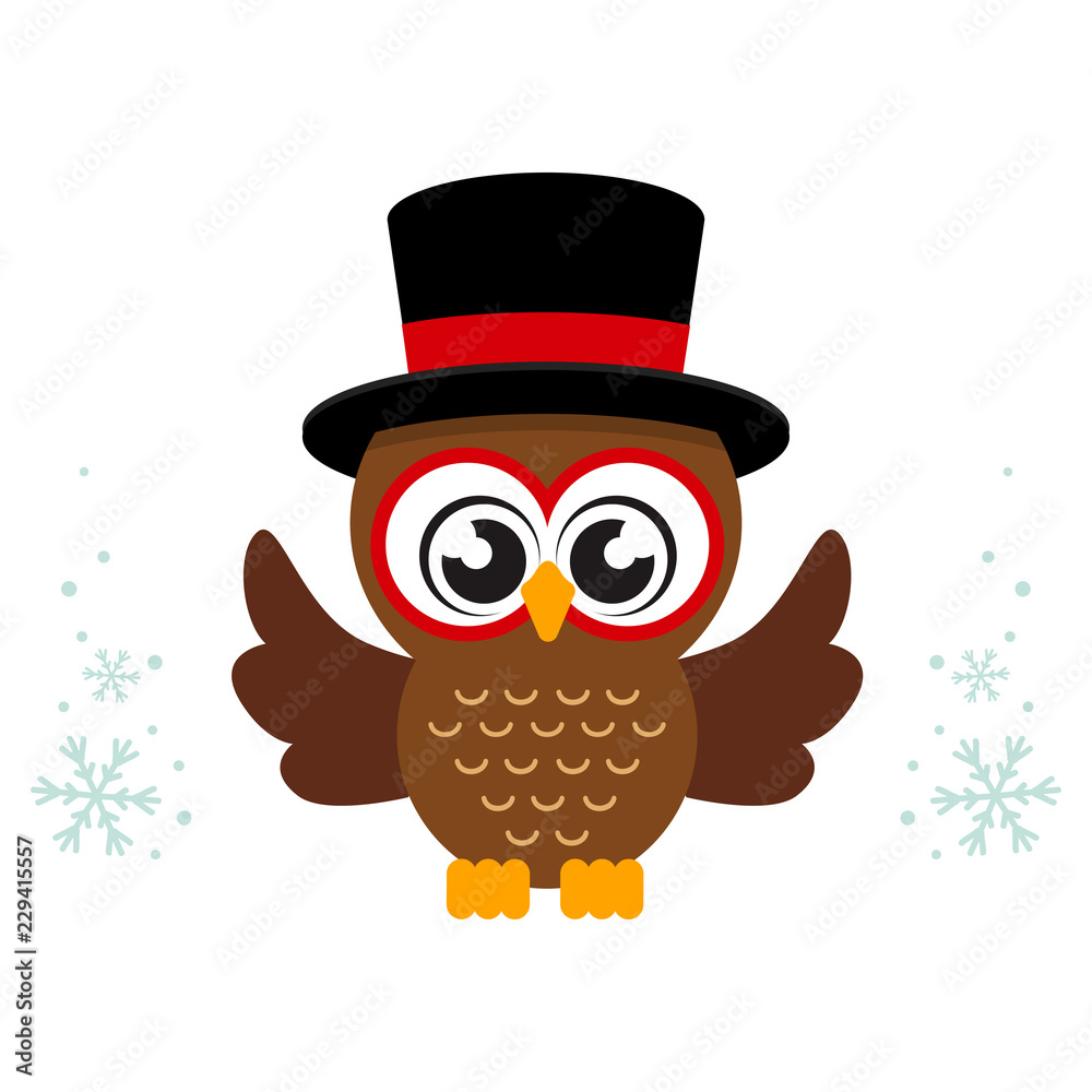 winter cartoon cute owl in hat