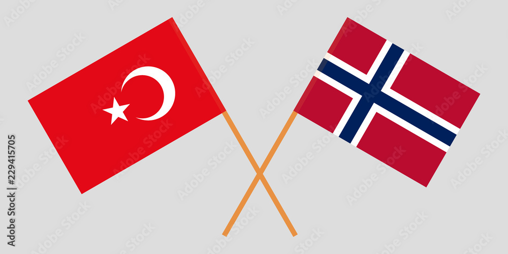 Norway and Turkey. The Norwegian and Turkish flags. Official proportion. Correct colors. Vector