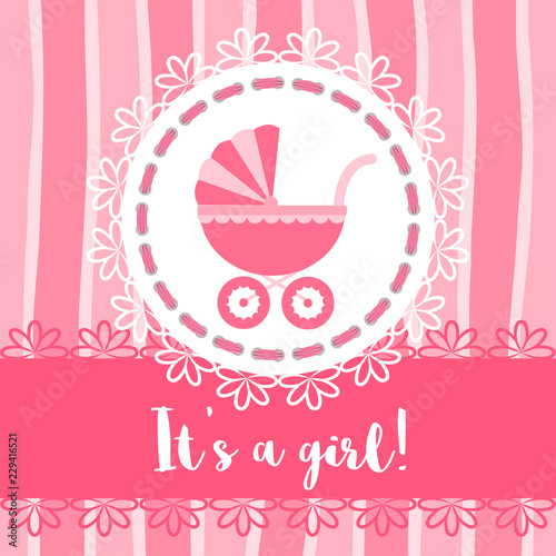 Baby shower card. It   s a girl. Vector illustration
