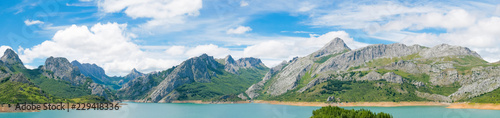Panoramic view od reservoir in mountains of Picos de Europa. Cantabrian, Riano, province of Leon. Castile and Leon, northern Spain photo