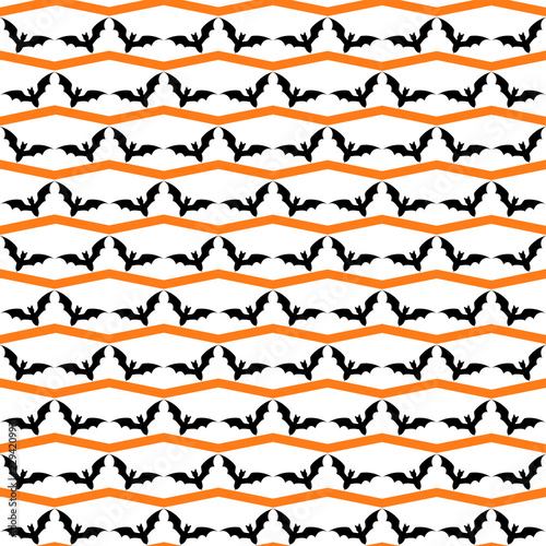 Halloween seamless pattern with bats and stripes.October holiday vector background.Textile texture