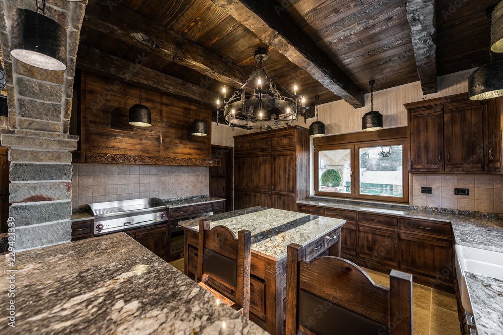 Countertop and ceiling in luxury kitchen Countertop and ceiling in luxury kitchen