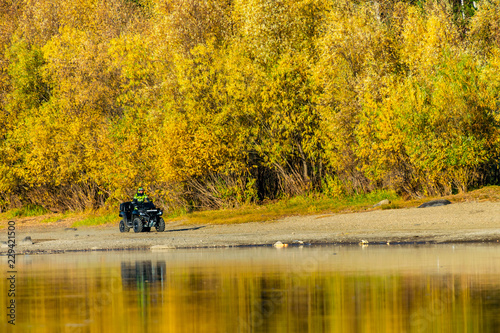 Wallpaper Mural Quad bike riding along the sandy bank of the river next to the forest Torontodigital.ca