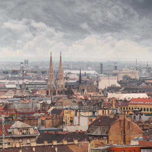 Panorama of the city from the dome of the Basilica of Saint Istvan in Budapest  Hungary.