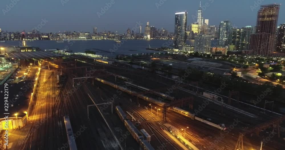 Aerial of Jersey City at Night