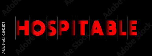 Hospitable - red text written on black background