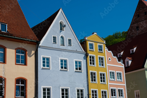 Colorful houses, historic old town. Main square. Landsberg am Lech, Germany