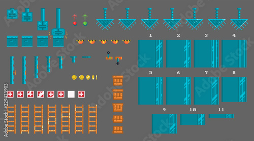 Pixel set of sprites for platformer game.
