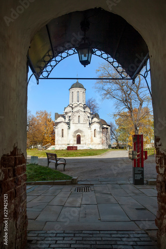 View of Spassky Cathedral through an ancient arch of Andronikov Monastery. Moscow photo