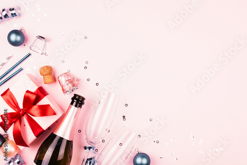 Christmas gift on pink background.