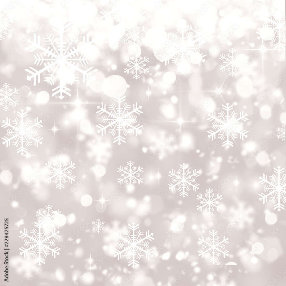 Silver blurred bokeh background, winter, Christmas, snowfall, snowflakes, white circles, gray, glitter