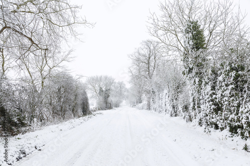 UK rural road with snow in winter