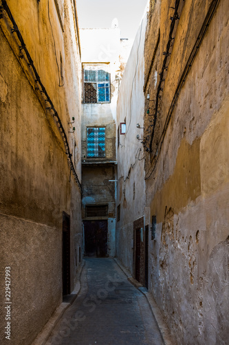 Old narrow street of the largest medina in the worlds, Unesco, Fez, Morocco in Africa © pszabo