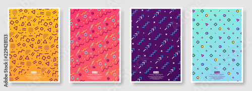 Memphis style poster set, Seamless background available in swatches panel