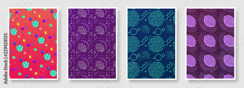 Memphis style poster set, Seamless background available in swatches panel