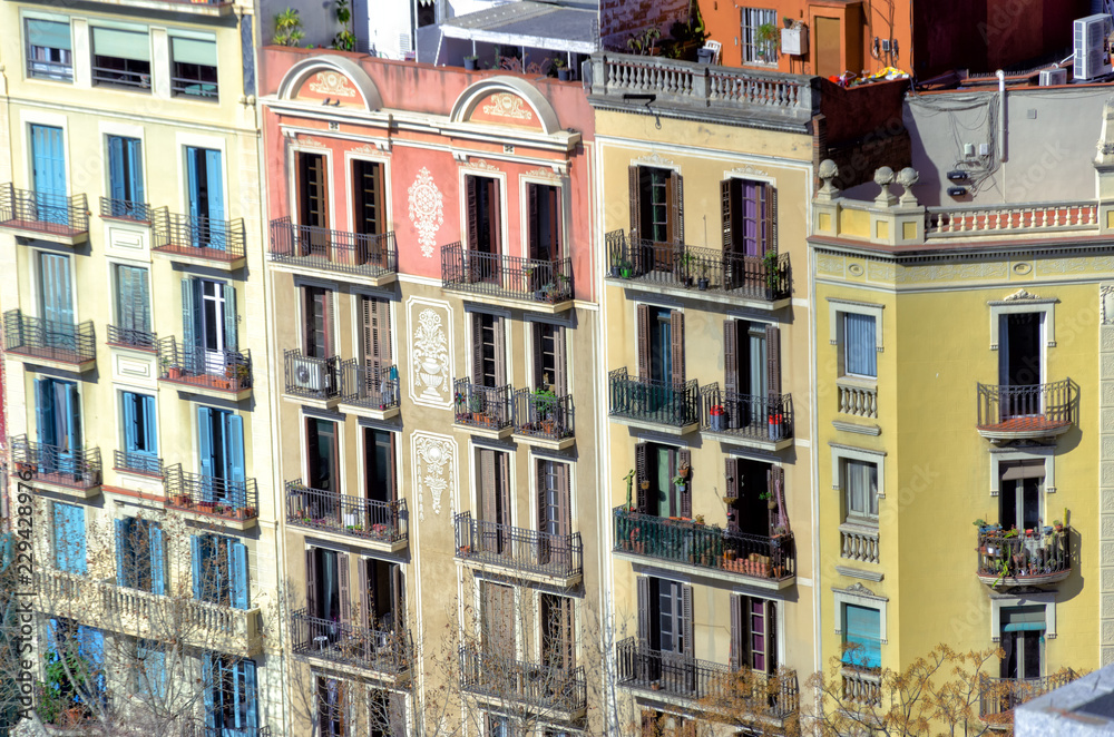 Colorful Buildings in Barcelona, Spain.