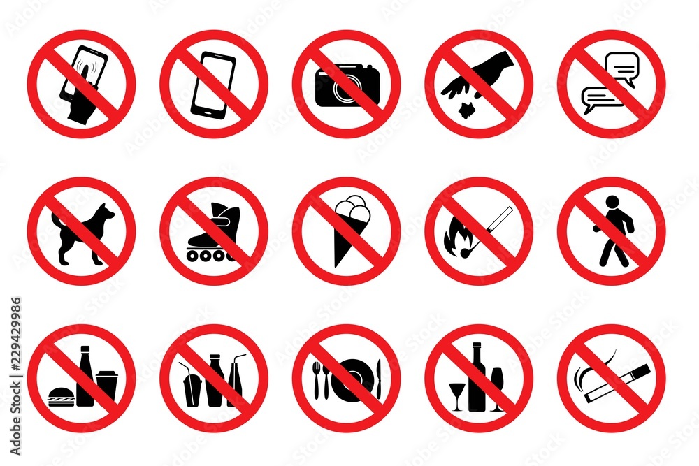 Set Prohibited Signs. Red icons. Vector Set Prohibited Signs. Red icons. Vector