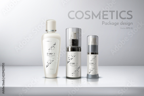 Cosmetic packaging for shampoo, lotion, shaving foam. 