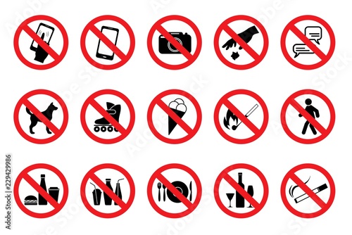 Set Prohibited Signs.  Red icons. Vector