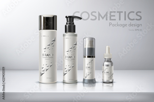 Cosmetic packaging for conditioner, shower gel, spray, deodorant.