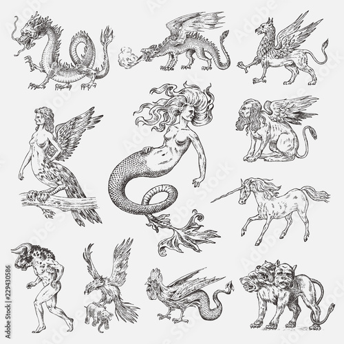 Wallpaper Mural Set of Mythological animals