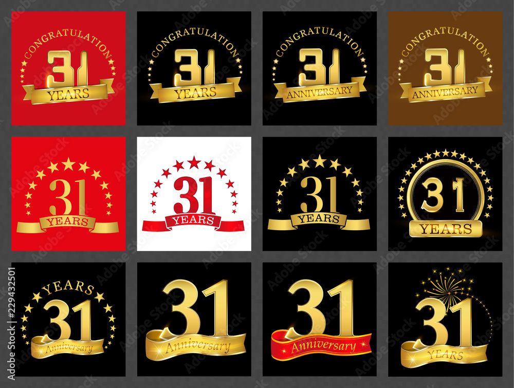 Set of number thirty-one (31 years) celebration design. Anniversary golden number template elements for your birthday party.. Set of number thirty-one (31 years) celebration design. Anniversary golden number template elements for your birthday party..
