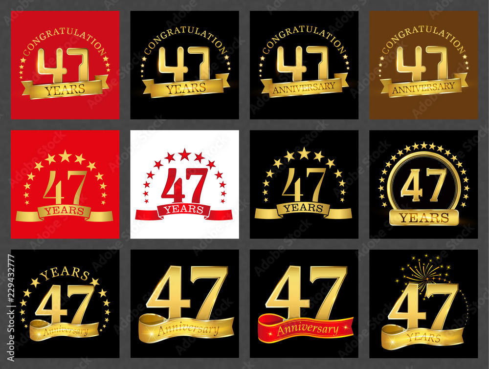 Naklejka premium Set of number forty-seven (47 years) celebration design. Anniversary golden number template elements for your birthday party..