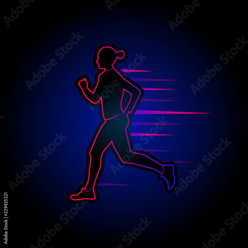Art concept of a running  woman. Vector drawn by color lines. Minimal cover design. Creative line-art set. Vector template brochures, flyers, presentations, logo, print, leaflet, banners. © zdanil