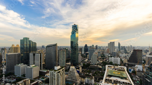 beautiful sunset of the Metropolitan Bangkok City downtown cityscape urban skyline - Cityscape Bangkok city Thailand