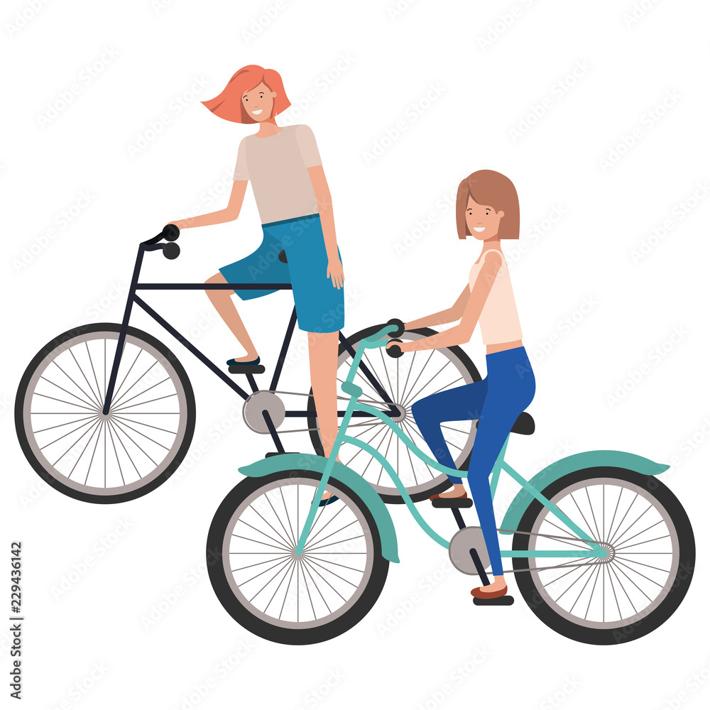Fototapeta premium young women with bicycle avatar character 