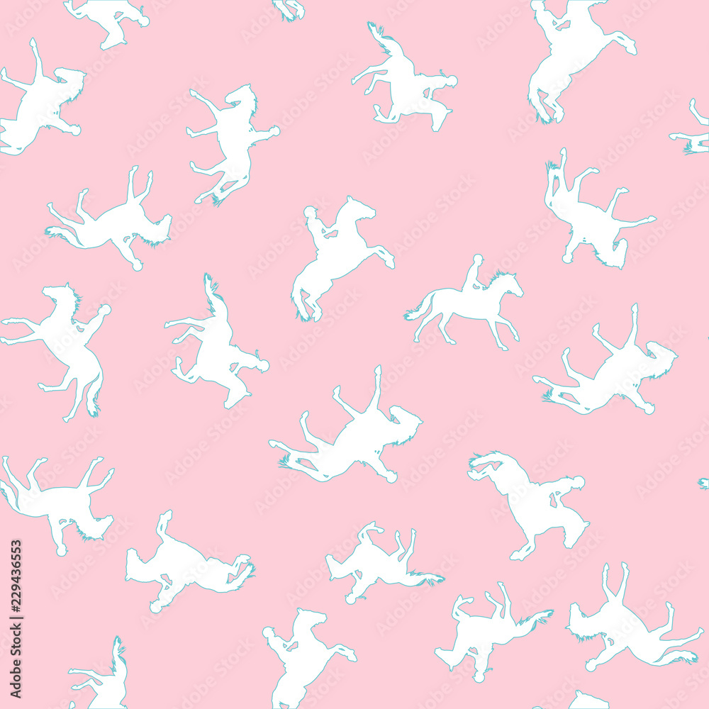 White equestrian silhouettes on the pink background