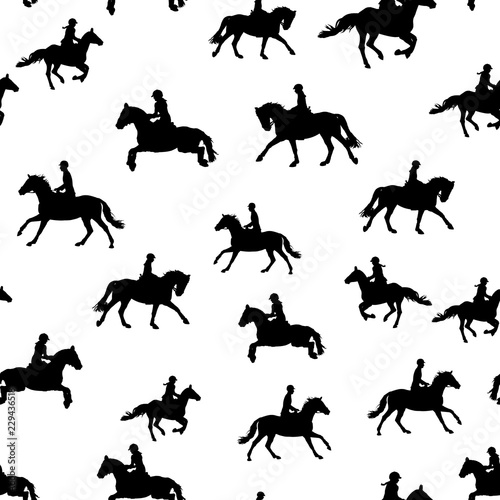 Black equestrian silhouettes on the white background