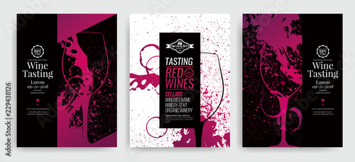 Artistic background for wine event. Idea for painting and wine event promotion, wine tasting. Illustration of wine glass and colorful spots. wine glass silhouette.