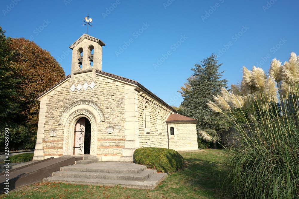 Reims,France-October 10, 2018: Foujita Chapel in Reims, France, designed by the artist Tsuguharu Foujita. It is famous for the frescos he painted in the interior.