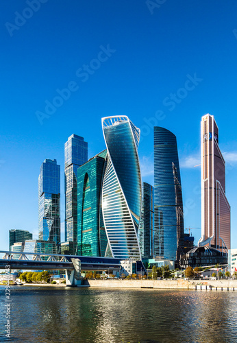 MOSCOW, RUSSIA - SEPTEMBER 29, 2018: View of the Moscow International Business Center from the quay of Taras Shevchenko, Moscow, Russia © Olga