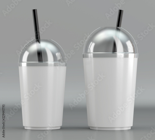 3d render of a plastic cup with straw and lid